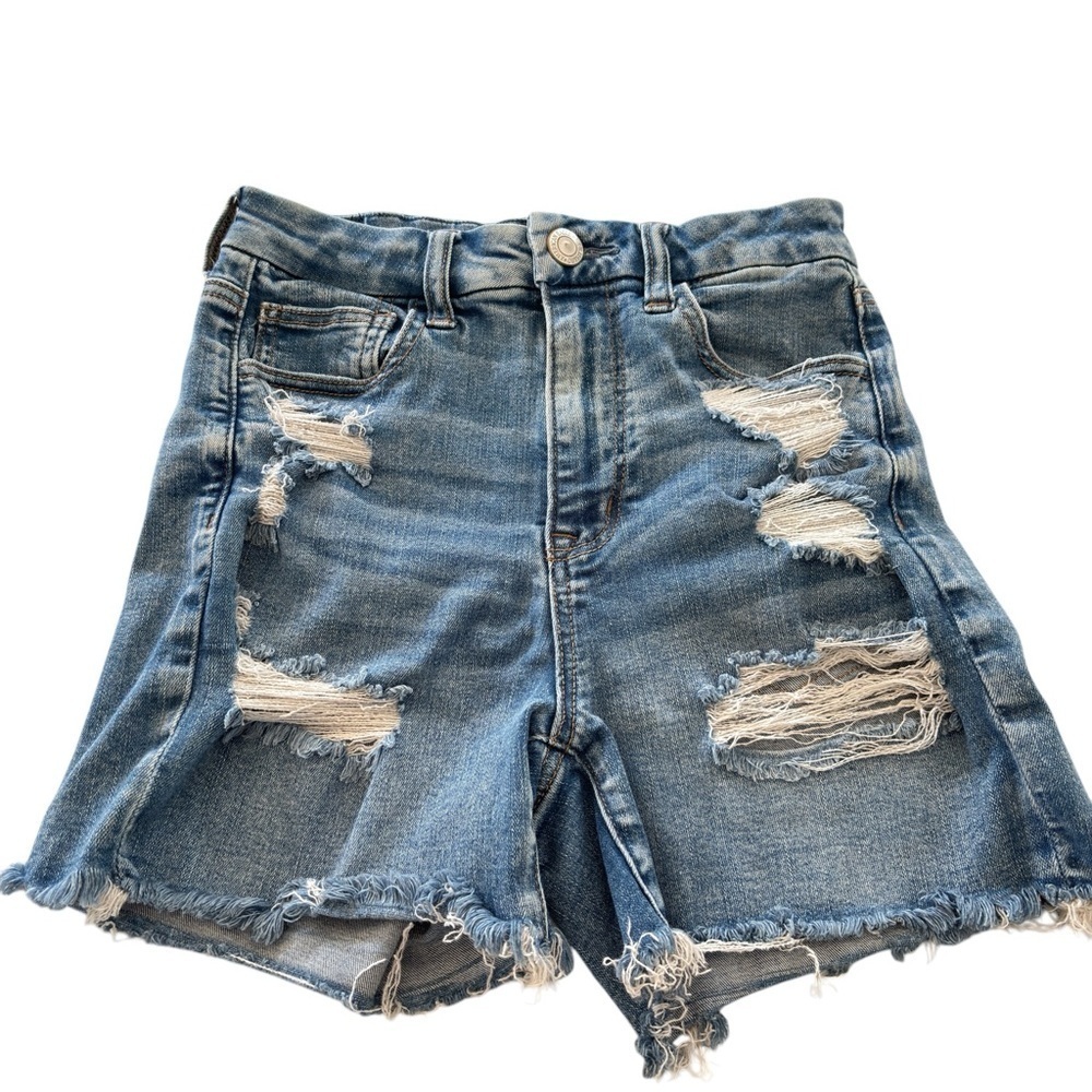 American Eagle Curvy Hi Rise Shortie Shorts Size 4 Next Level Stretch Distressed